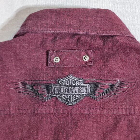 Harley-Davidson casual button down shirt men's L maroon embroidered brand name - Picture 5 of 15